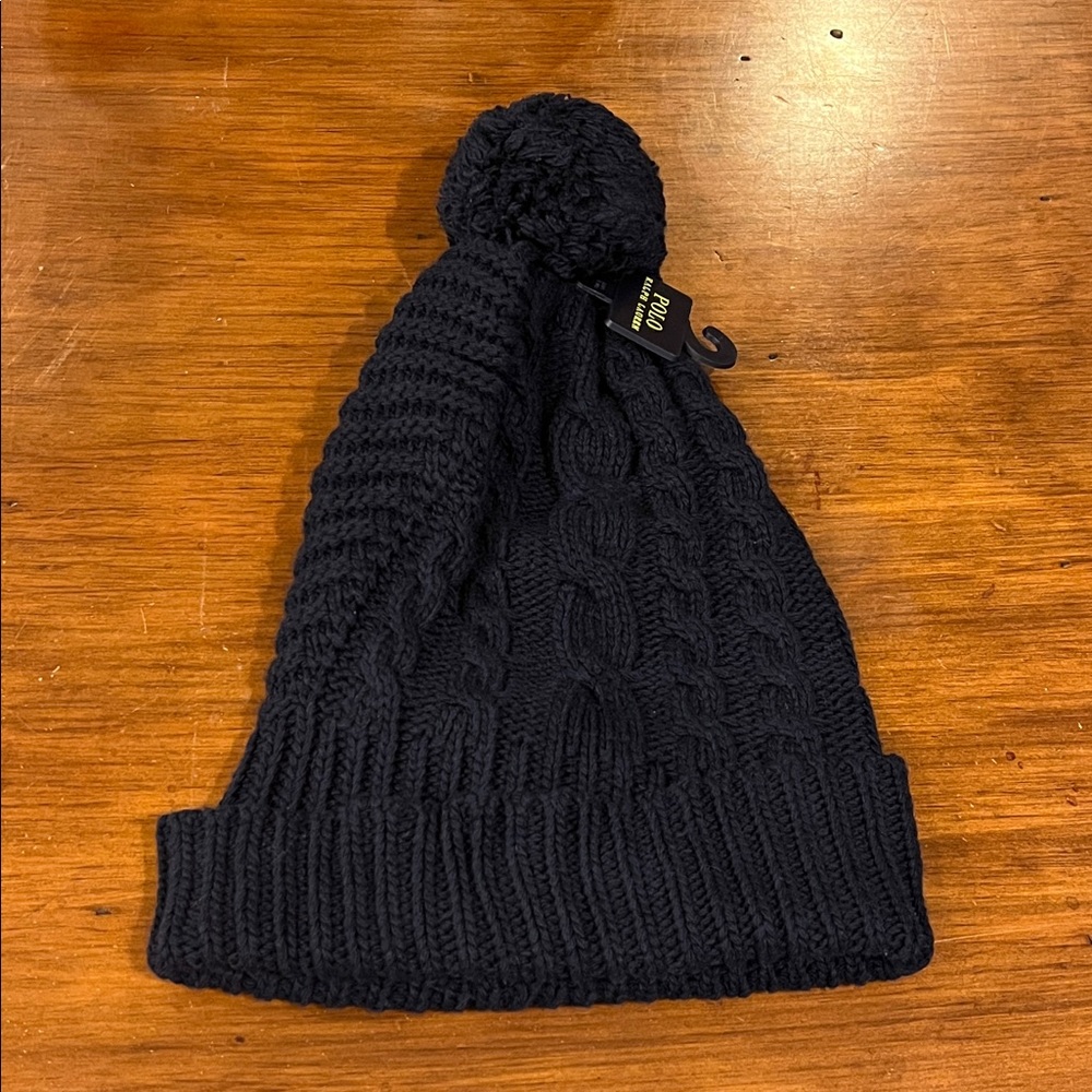 Polo Ralph Lauren Pom Cable Knit Winter Hat navy blue new One Size Women’s